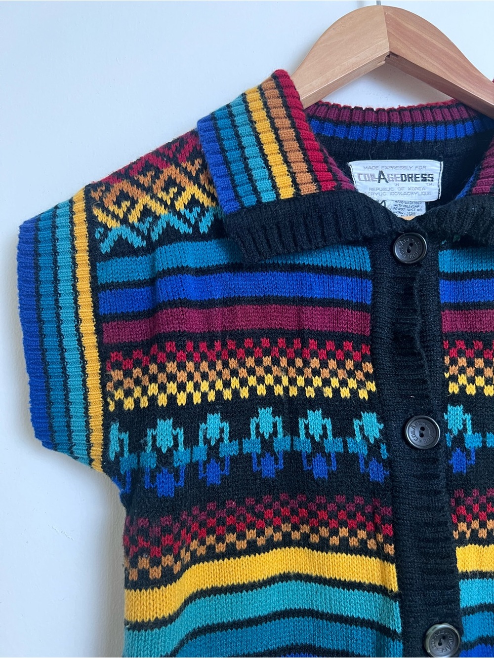 Vintage Collage Dress Korea Colorful Geometric Sweater Vest Size M - Picture 2 of 6